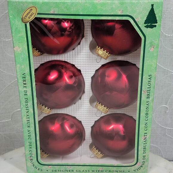 Christmas by Krebs Crimson Jewel Glass Ball Ornaments Red Feather Painted 6 - Picture 6 of 16
